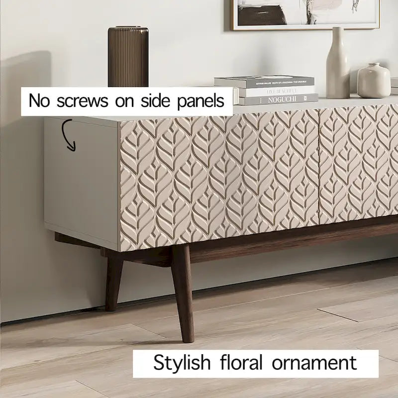 Living Skog Kelly TV Stand Console Fits TV's up to 65 in. with Wood Legs in Mid Century Modern Scandinavian Design