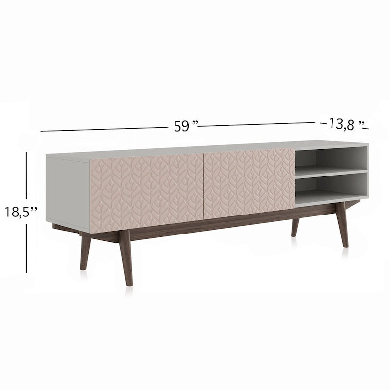 Living Skog Kelly TV Stand Console Fits TV's up to 65 in. with Wood Legs in Mid Century Modern Scandinavian Design