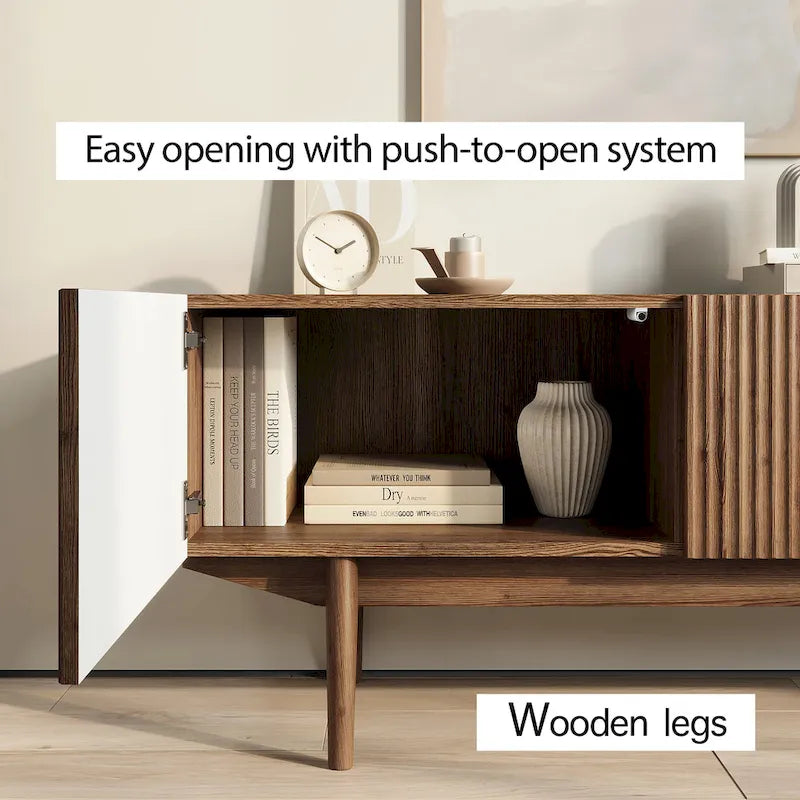 Living Skog Kelly TV Stand Console Fits TV's up to 65 in. with Wood Legs in Mid Century Modern Scandinavian Design