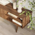 Living Skog Kelly TV Stand Console Fits TV's up to 65 in. with Wood Legs in Mid Century Modern Scandinavian Design