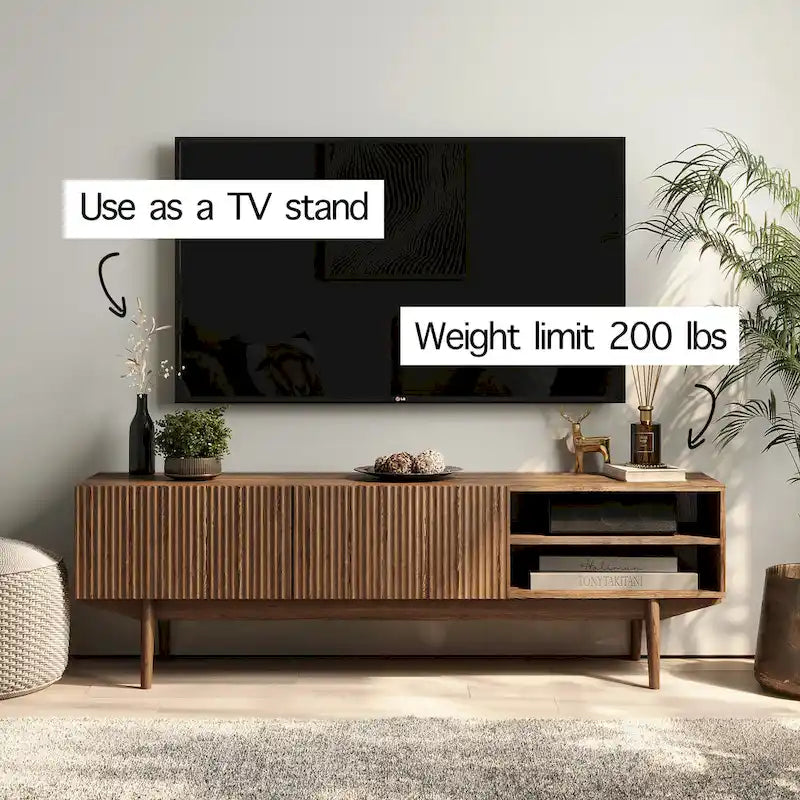 Living Skog Kelly TV Stand Console Fits TV's up to 65 in. with Wood Legs in Mid Century Modern Scandinavian Design