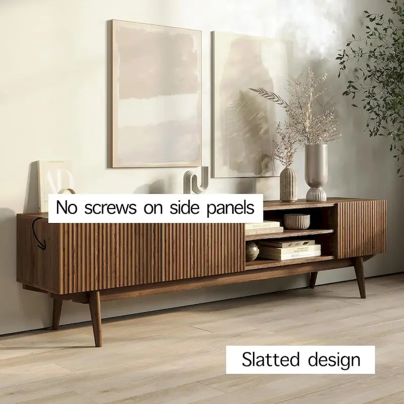 Living Skog Kelly TV Stand Console Fits TV's up to 65 in. with Wood Legs in Mid Century Modern Scandinavian Design