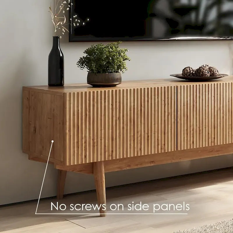 Living Skog Kelly TV Stand Console Fits TV's up to 65 in. with Wood Legs in Mid Century Modern Scandinavian Design