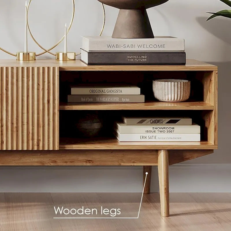 Living Skog Kelly TV Stand Console Fits TV's up to 65 in. with Wood Legs in Mid Century Modern Scandinavian Design