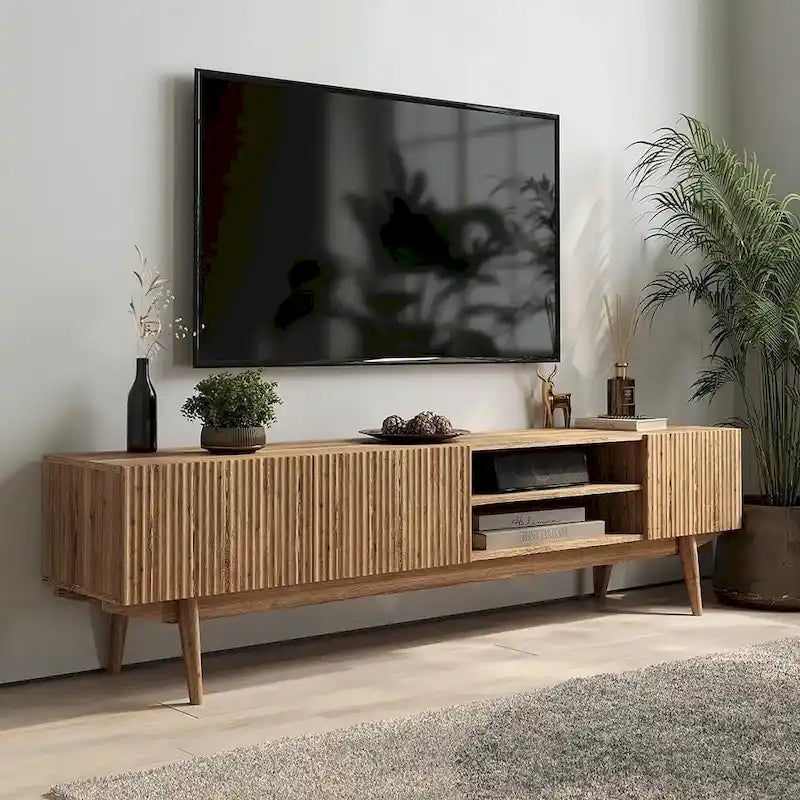 Living Skog Kelly TV Stand Console Fits TV's up to 65 in. with Wood Legs in Mid Century Modern Scandinavian Design