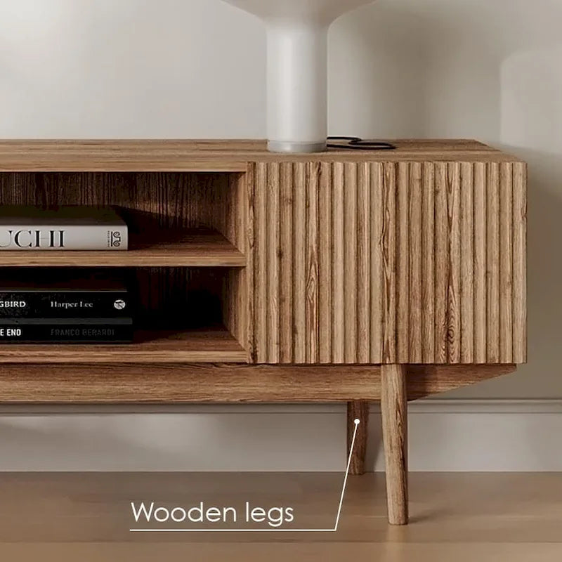 Living Skog Kelly TV Stand Console Fits TV's up to 65 in. with Wood Legs in Mid Century Modern Scandinavian Design