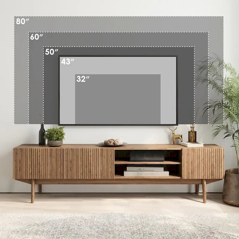 Living Skog Kelly TV Stand Console Fits TV's up to 65 in. with Wood Legs in Mid Century Modern Scandinavian Design