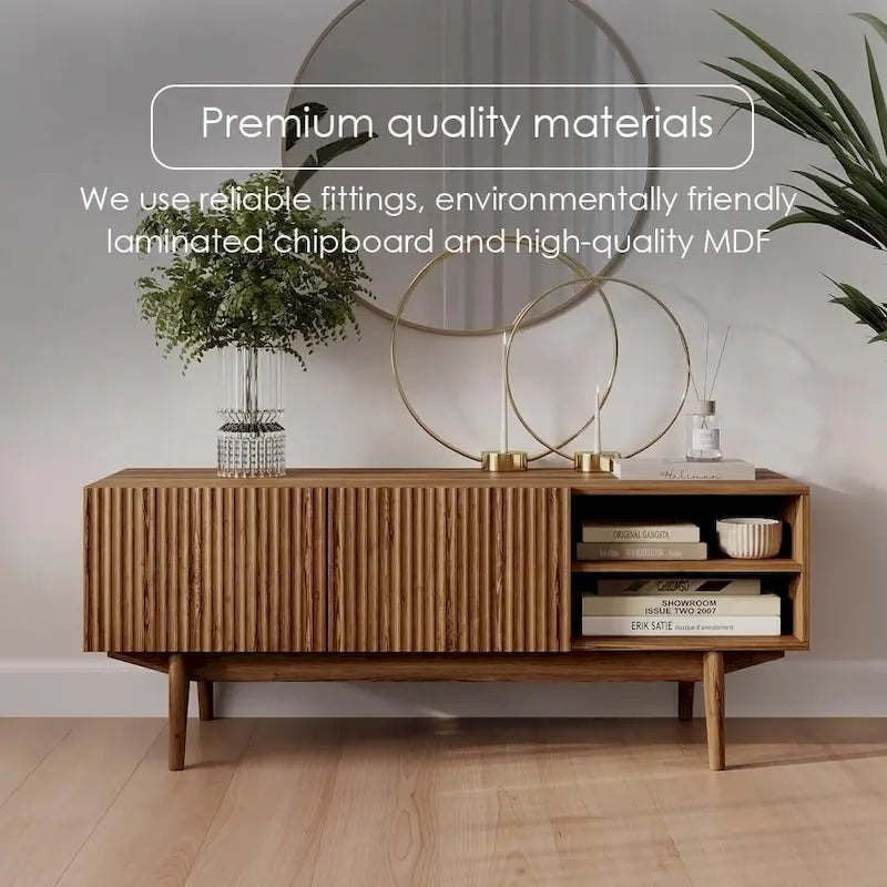 Living Skog Kelly TV Stand Console Fits TV's up to 65 in. with Wood Legs in Mid Century Modern Scandinavian Design