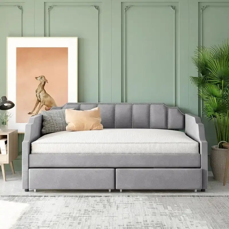 Upholstered Twin Daybed with Storage Drawers