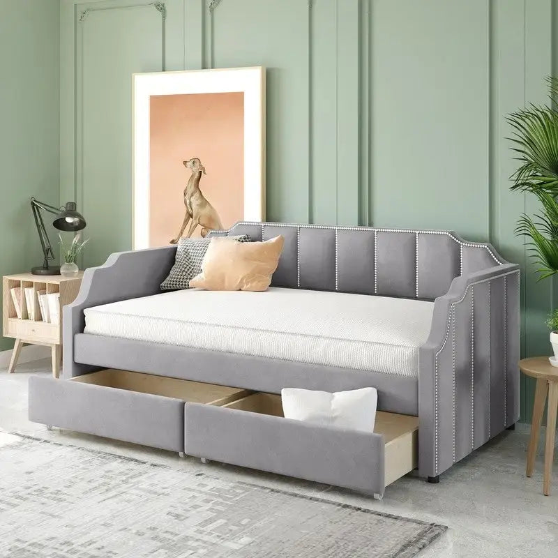 Upholstered Twin Daybed with Storage Drawers