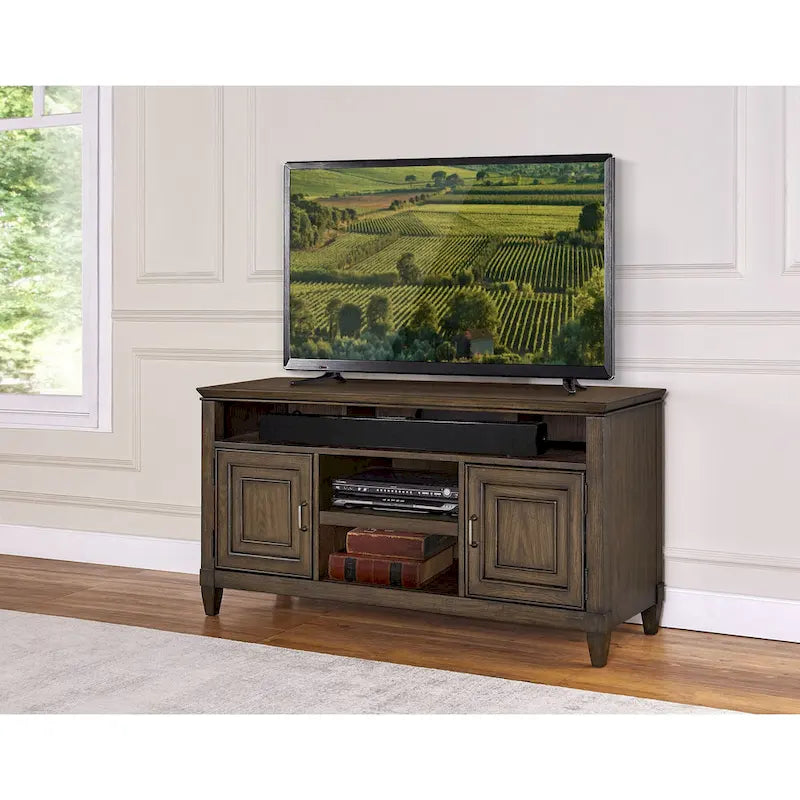 Origins by Alpine Newport Wood TV Console in Planked Oak