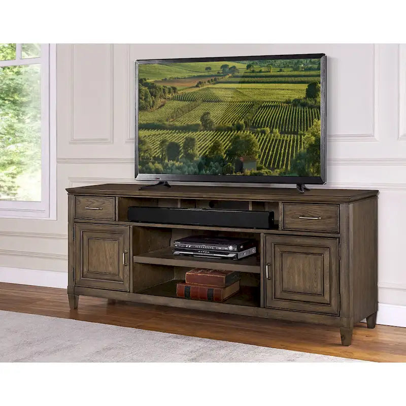 Origins by Alpine Newport Wood TV Console in Planked Oak