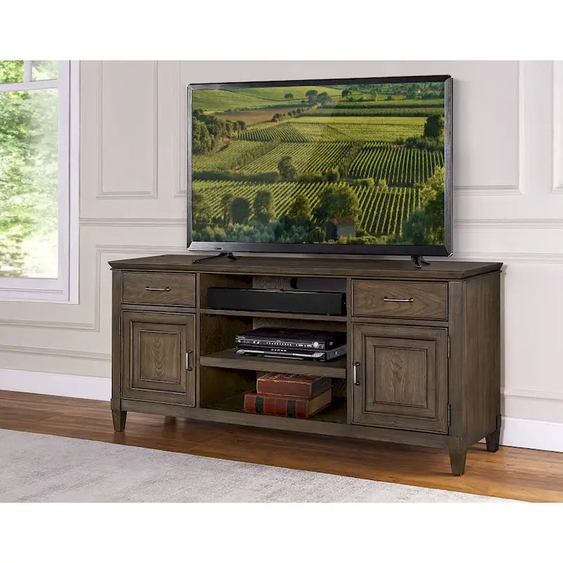 Origins by Alpine Newport Wood TV Console in Planked Oak