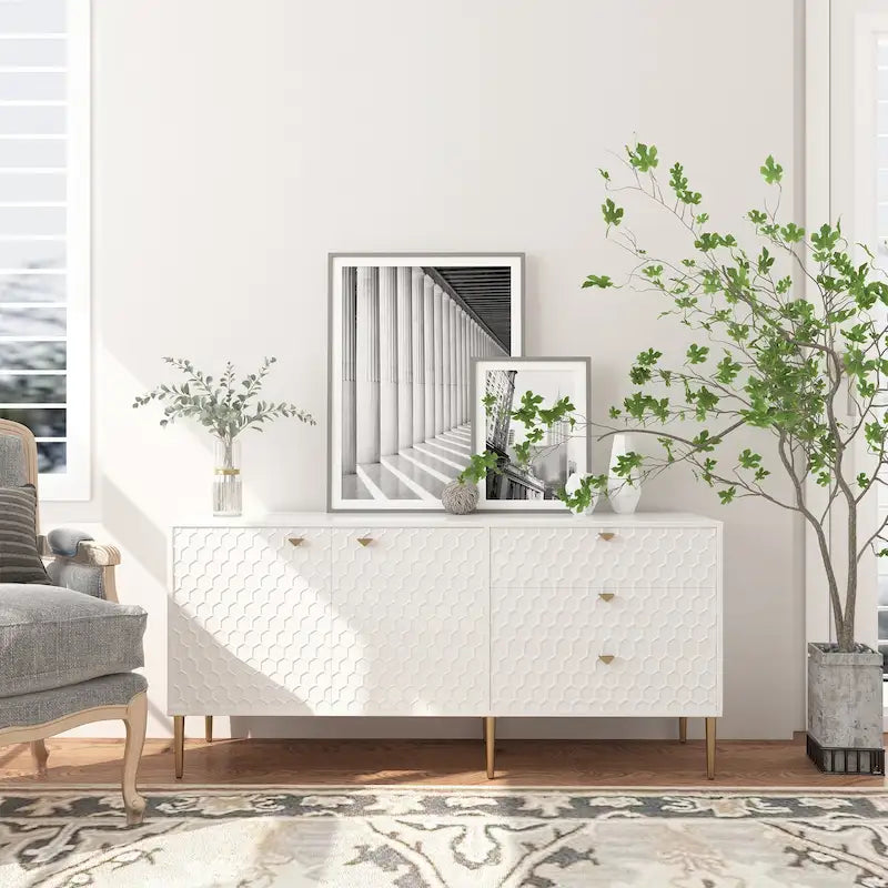 2 Door Sideboard TV Locker Buffet Accent Cabinet with Gold Legs