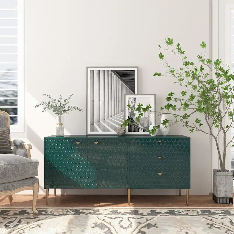 2 Door Sideboard TV Locker Buffet Accent Cabinet with Gold Legs