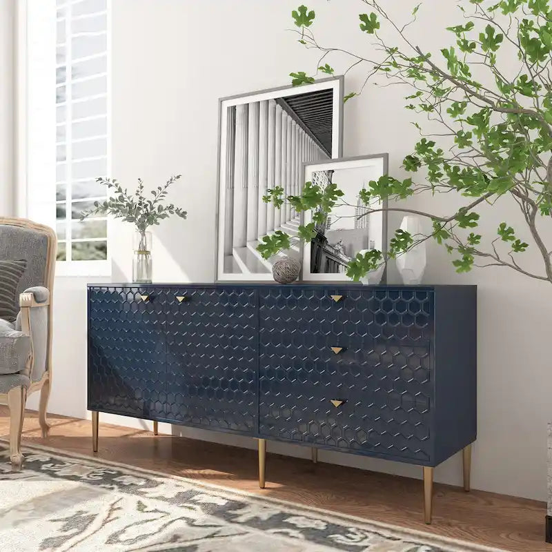 2 Door Sideboard TV Locker Buffet Accent Cabinet with Gold Legs