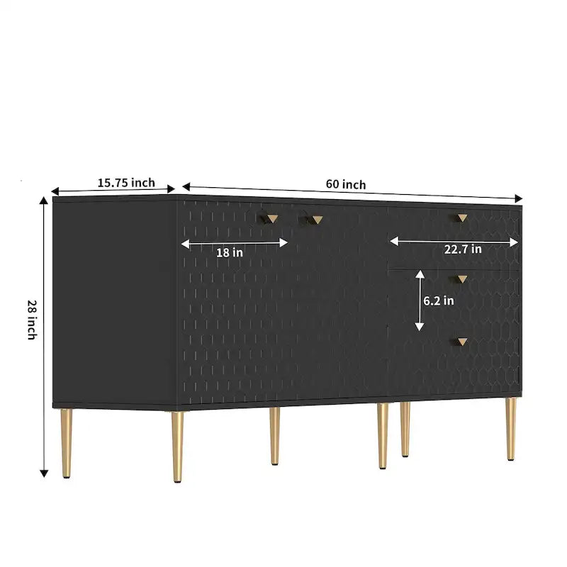 2 Door Sideboard TV Locker Buffet Accent Cabinet with Gold Legs