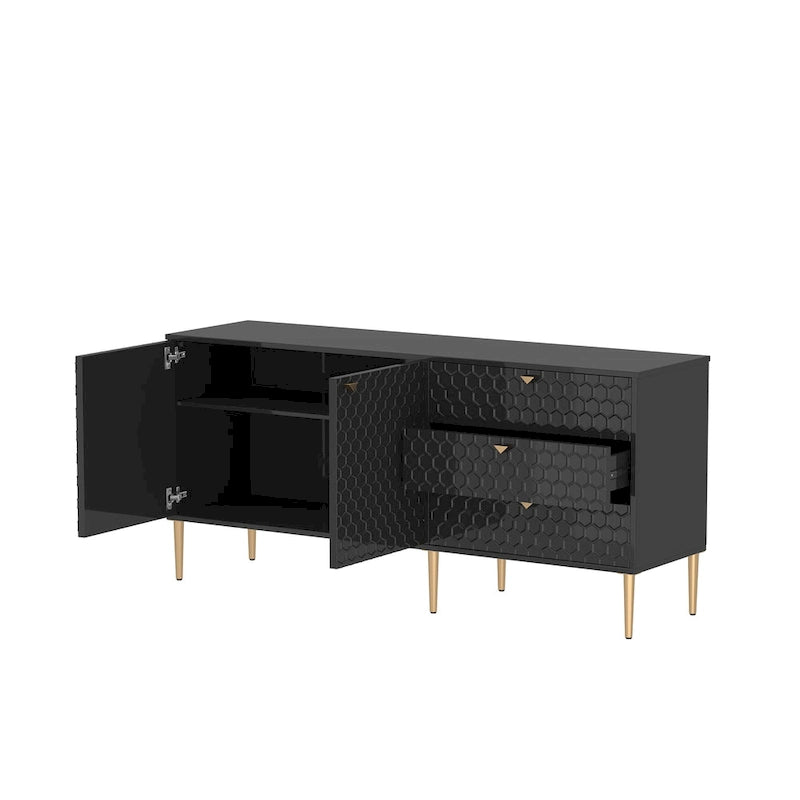 2 Door Sideboard TV Locker Buffet Accent Cabinet with Gold Legs