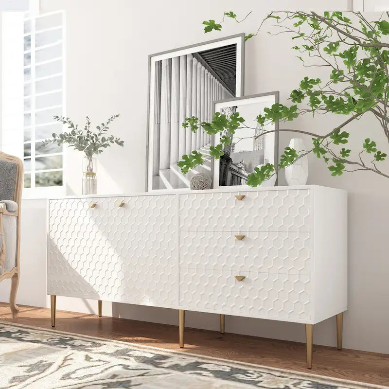 2 Door Sideboard TV Locker Buffet Accent Cabinet with Gold Legs