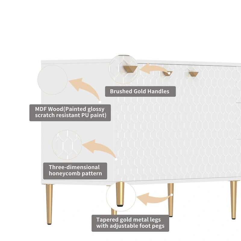 2 Door Sideboard TV Locker Buffet Accent Cabinet with Gold Legs