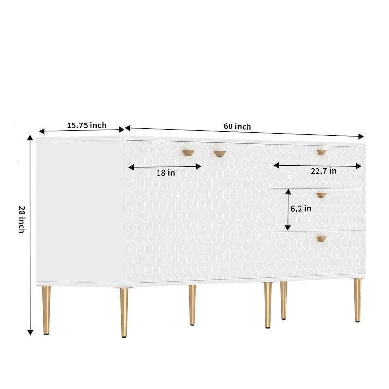 2 Door Sideboard TV Locker Buffet Accent Cabinet with Gold Legs