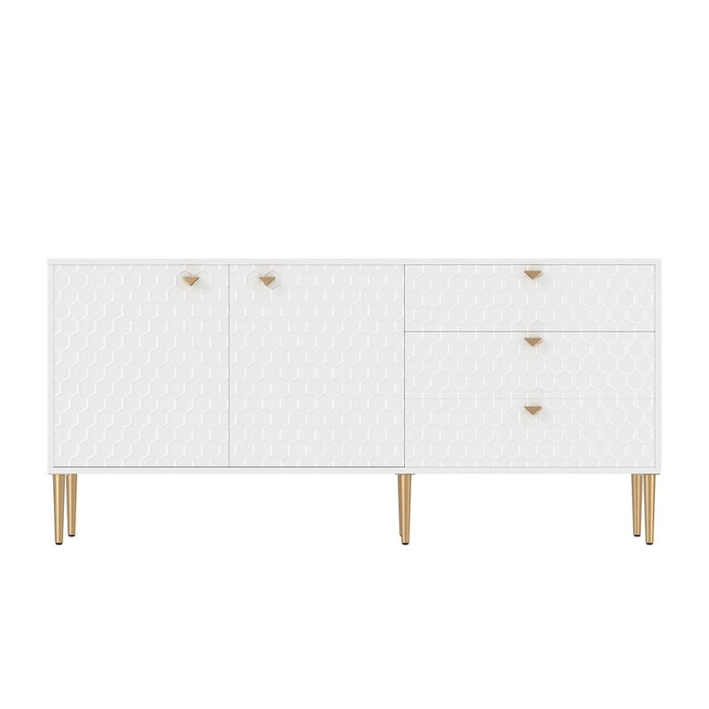 2 Door Sideboard TV Locker Buffet Accent Cabinet with Gold Legs