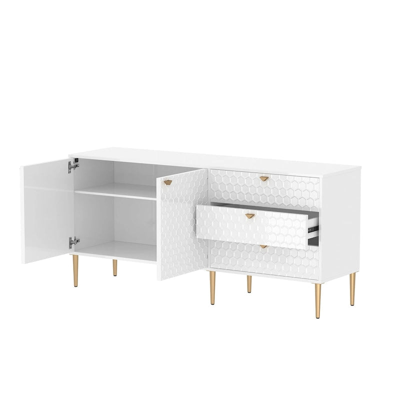 2 Door Sideboard TV Locker Buffet Accent Cabinet with Gold Legs