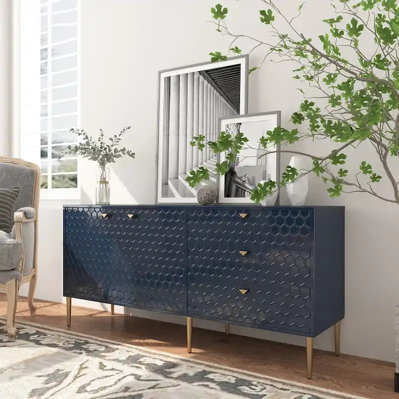 2 Door Sideboard TV Locker Buffet Accent Cabinet with Gold Legs