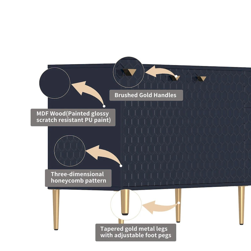 2 Door Sideboard TV Locker Buffet Accent Cabinet with Gold Legs