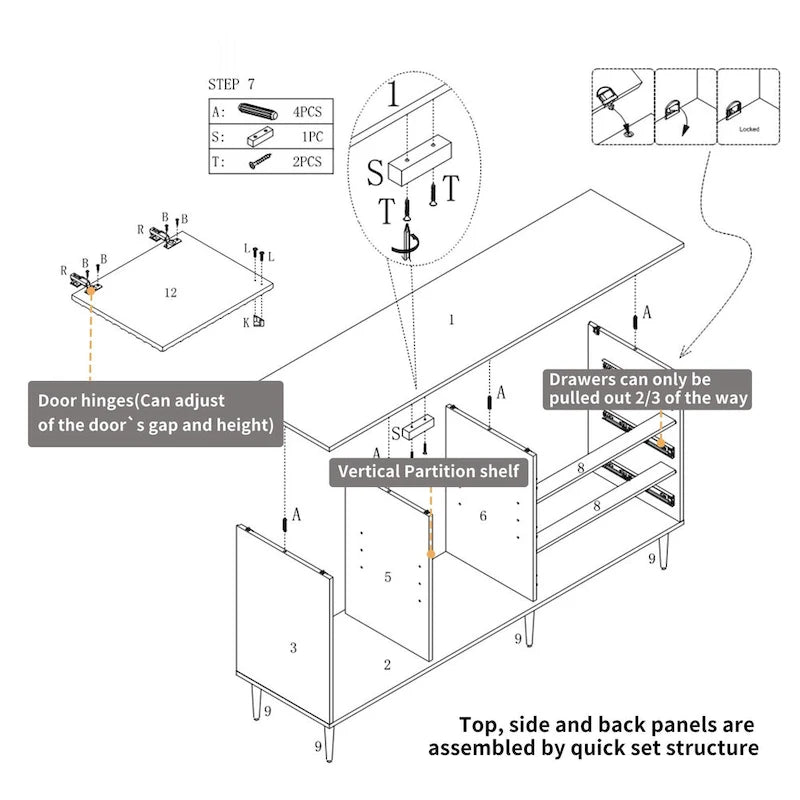 2 Door Sideboard TV Locker Buffet Accent Cabinet with Gold Legs