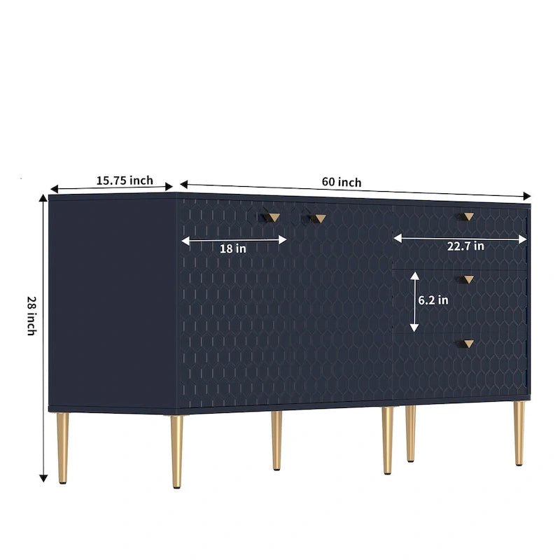 2 Door Sideboard TV Locker Buffet Accent Cabinet with Gold Legs