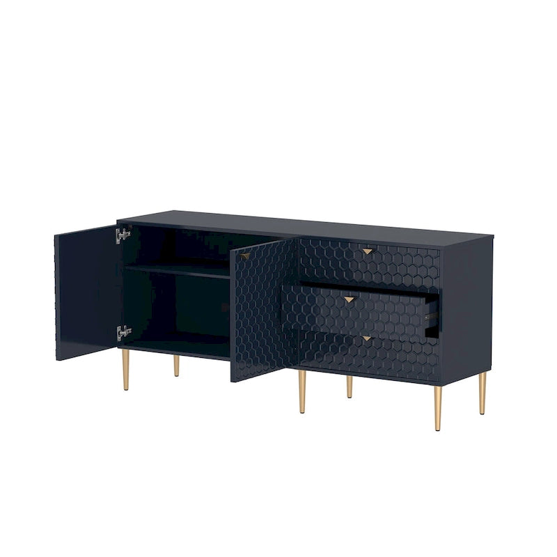 2 Door Sideboard TV Locker Buffet Accent Cabinet with Gold Legs