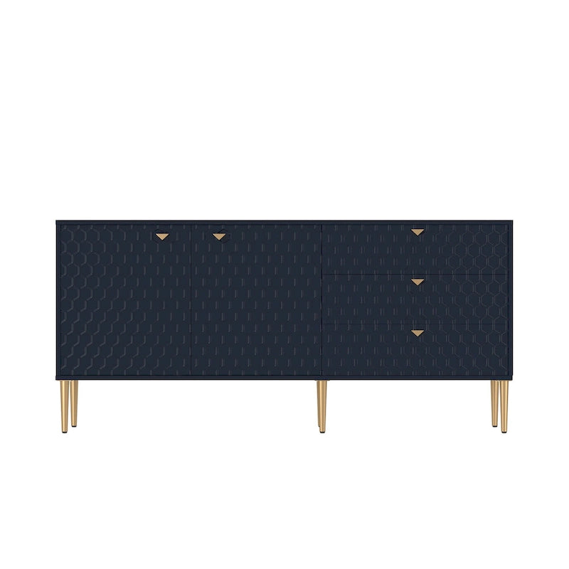 2 Door Sideboard TV Locker Buffet Accent Cabinet with Gold Legs