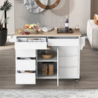 Kitchen Island Cart with Rubber Wood Top and Locking Wheels