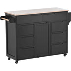 Kitchen Island Cart with Rubber Wood Top and Locking Wheels