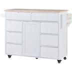 Kitchen Island Cart with Rubber Wood Top and Locking Wheels