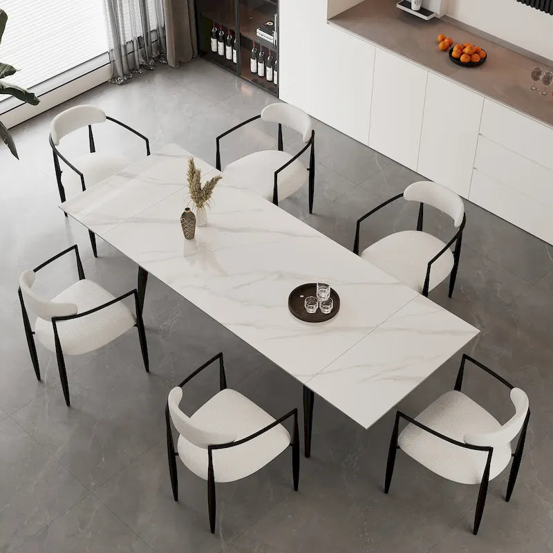 7 - Piece Extendable Sintered Stone Dining Table Dining Set With 6 Fabric Chairs
