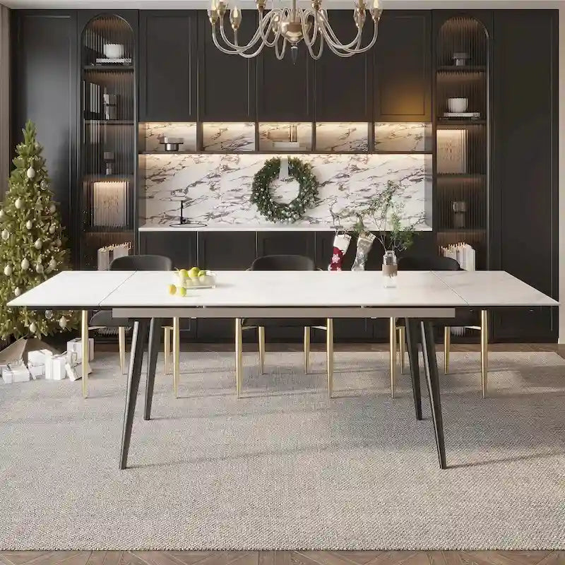 7 - Piece Extendable Sintered Stone Dining Table Dining Set With 6 Fabric Chairs