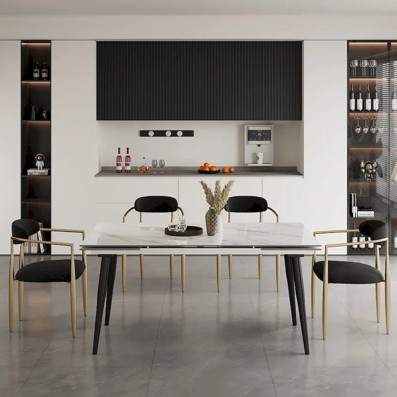 7 - Piece Extendable Sintered Stone Dining Table Dining Set With 6 Fabric Chairs