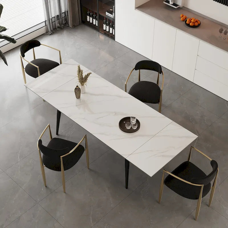 7 - Piece Extendable Sintered Stone Dining Table Dining Set With 6 Fabric Chairs