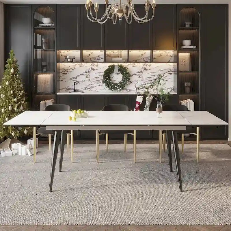 7 - Piece Extendable Sintered Stone Dining Table Dining Set With 6 Fabric Chairs