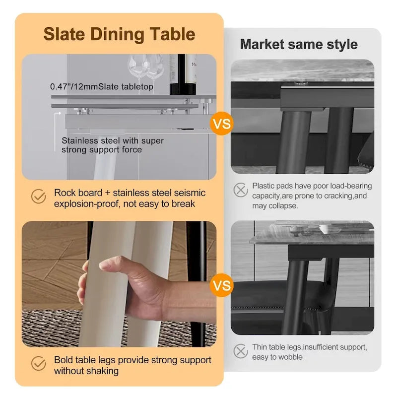 7 - Piece Extendable Sintered Stone Dining Table Dining Set With 6 Fabric Chairs