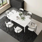 7 - Piece Extendable Sintered Stone Dining Table Dining Set With 6 Fabric Chairs