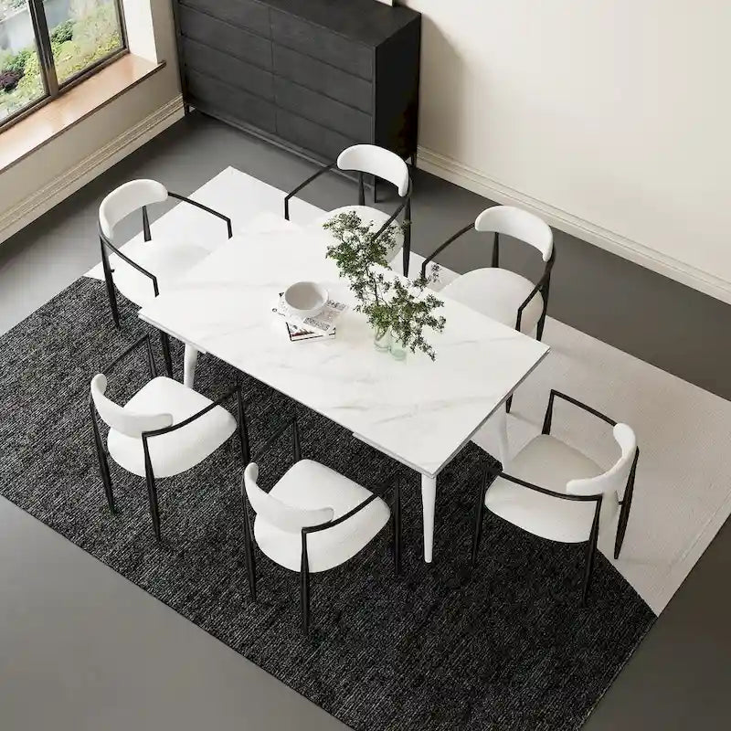 7 - Piece Extendable Sintered Stone Dining Table Dining Set With 6 Fabric Chairs