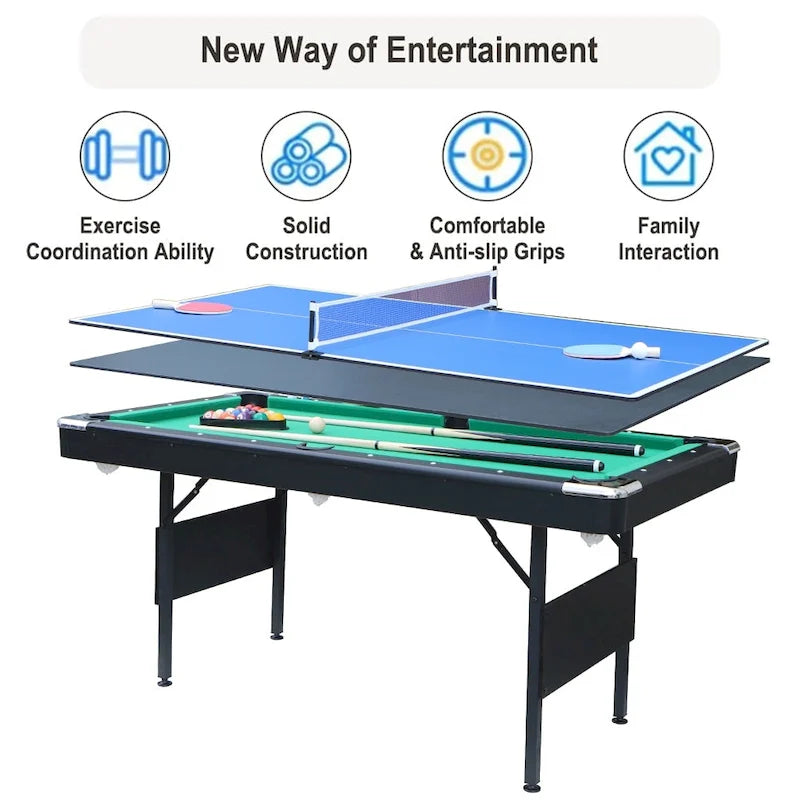 65.7 Portable 3-in-1 Game Tables,Pool,Ping Pong,Tabletop for Home - N/A