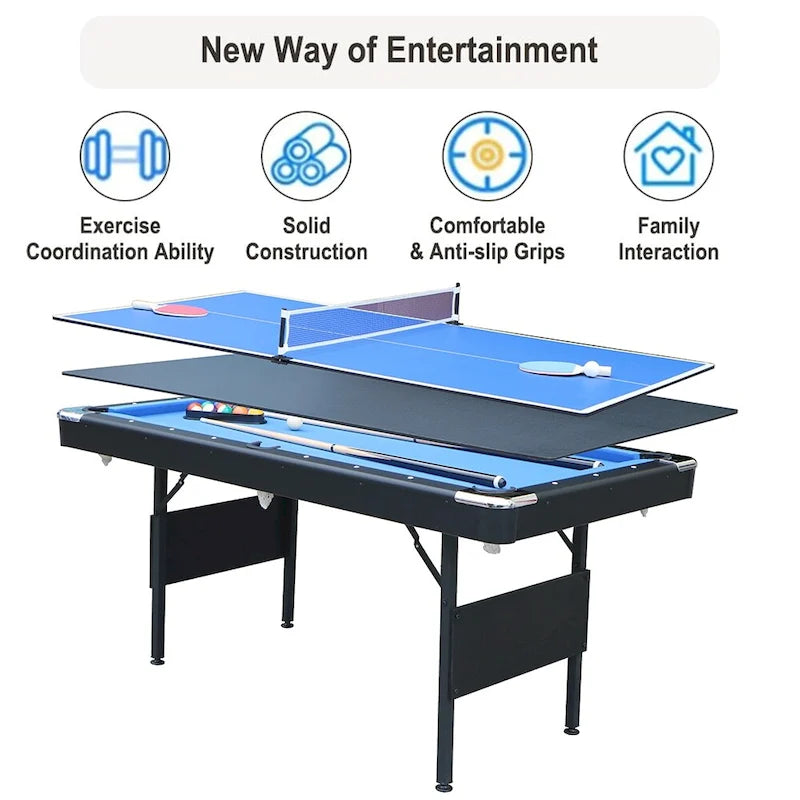 65.7 Portable 3-in-1 Game Tables,Pool,Ping Pong,Tabletop for Home - N/A