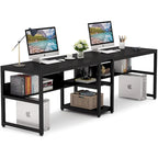 Two Person Desk with Bookshelf, 78.7 Computer Office Double Desk for Two Person