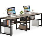 Two Person Desk with Bookshelf, 78.7 Computer Office Double Desk for Two Person