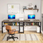 Two Person Desk with Bookshelf, 78.7 Computer Office Double Desk for Two Person