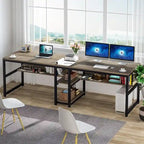 Two Person Desk with Bookshelf, 78.7 Computer Office Double Desk for Two Person